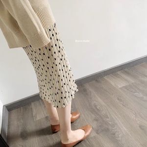 New Ivory Pleated Skirt Knee Length Polka Dots